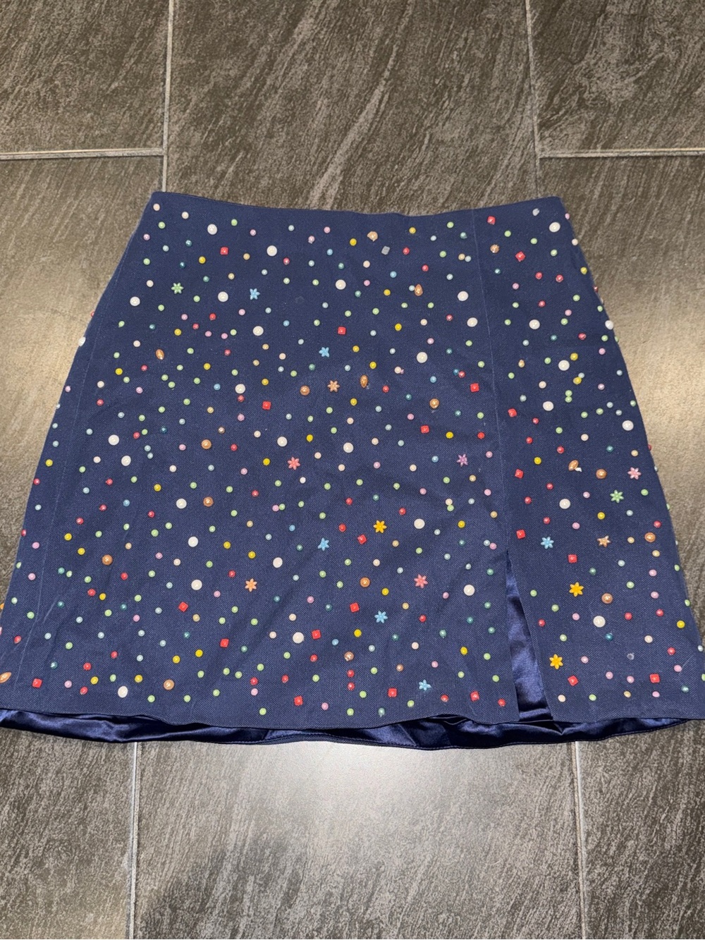Maeve Navy Mini Skirt with Multicolor Studs